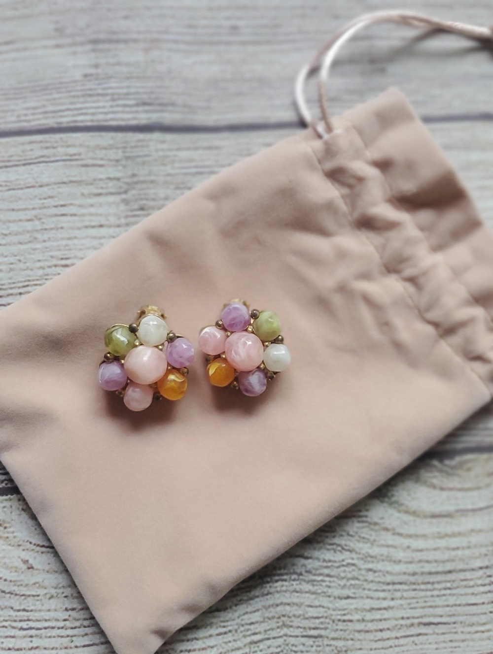 Vintage Candy Bead Cluster Clip-On Earrings